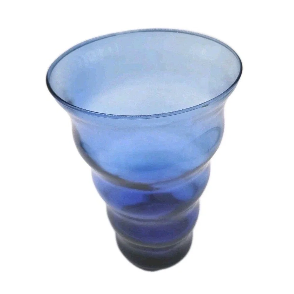 Vintage Cobalt Blue Art Deco Style Ribbed Conical Glass Vase